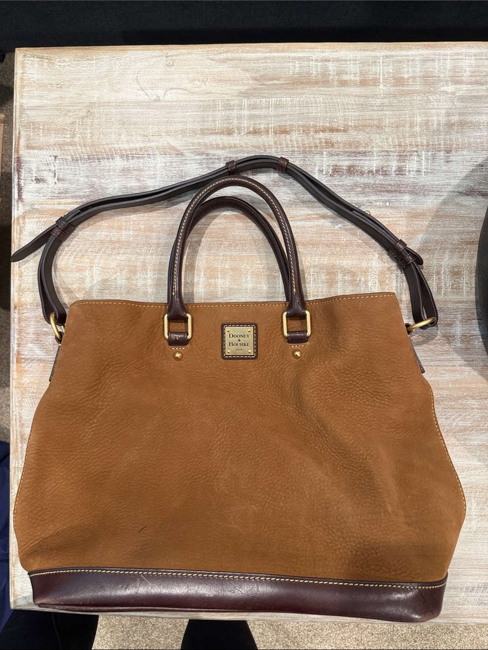 Dooney & Bourke Tan and Dark Brown Leather Satchel